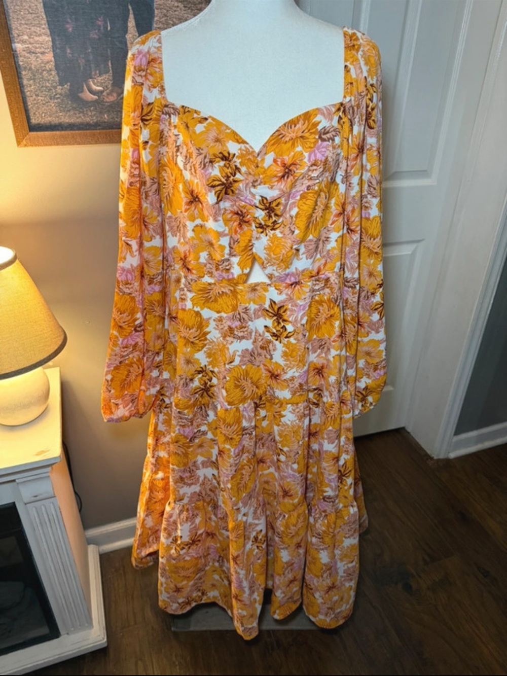 Sunflower Floral Maxi Dress with Sweetheart Neckline